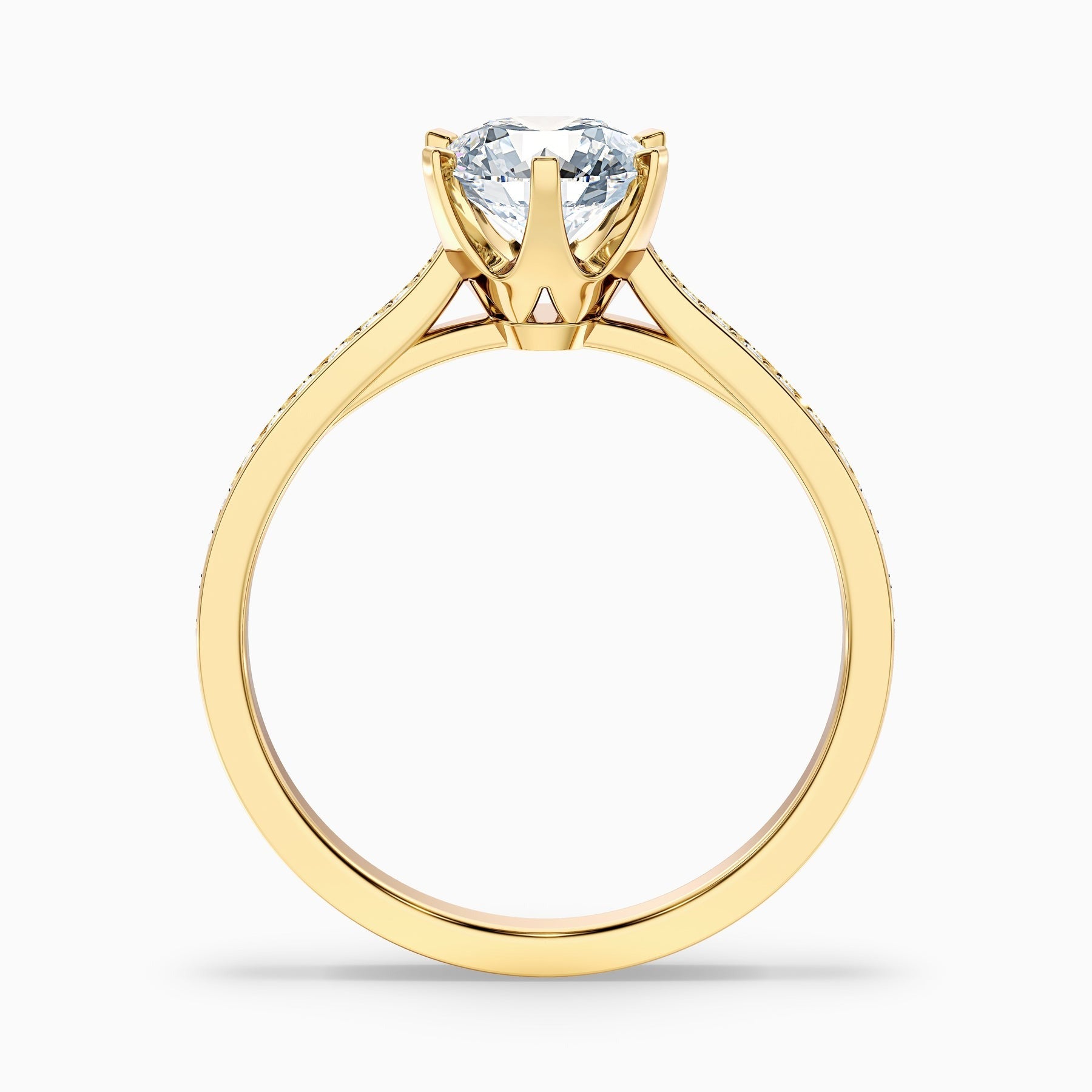 Comet 1 Carat Round Side Stone Pave Lab Grown Engagement Ring in 10k Yellow Gold